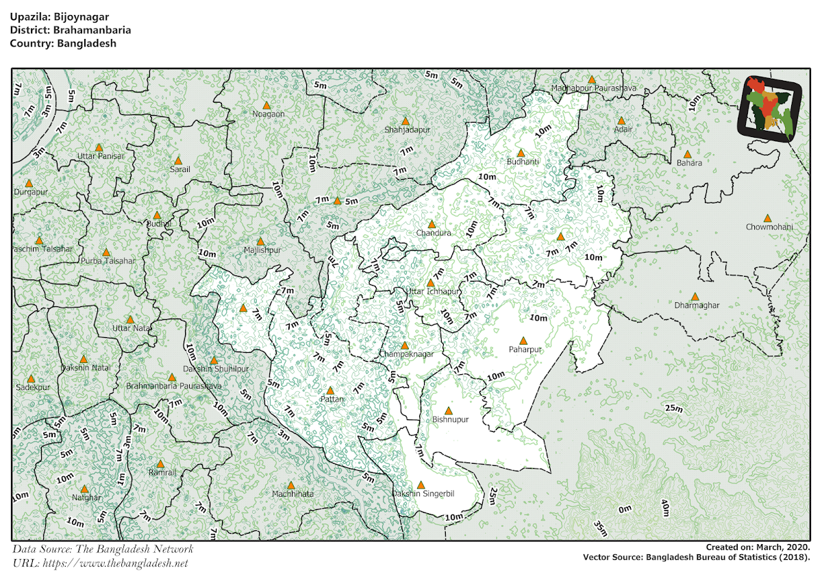 Bijoynagar Upazila Elevation Map Brahmanbaria District Bangladesh
