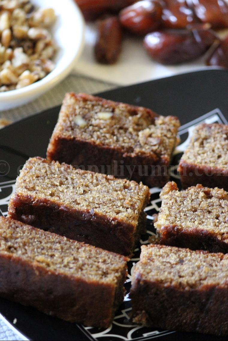 Erivum Puliyum Banana Dates Walnut Cake ( Eggless )