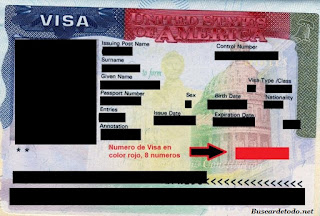 Visa americana es un número de 8 cifras de color rojo. Cuál es el número de mi visa americana. Dónde está el número de la visa americana
