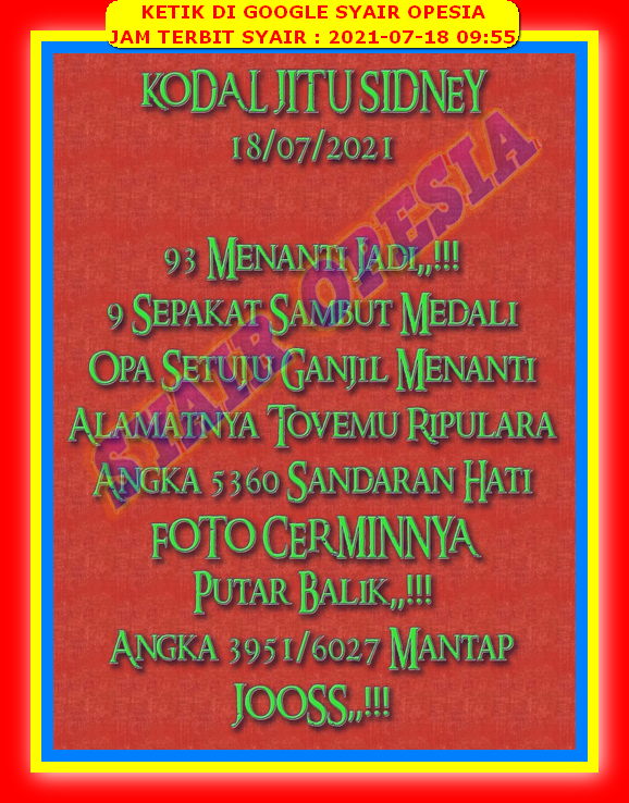 Syair Sdy Hari Ini Minggu 18 Juli 2021 Opesia Official