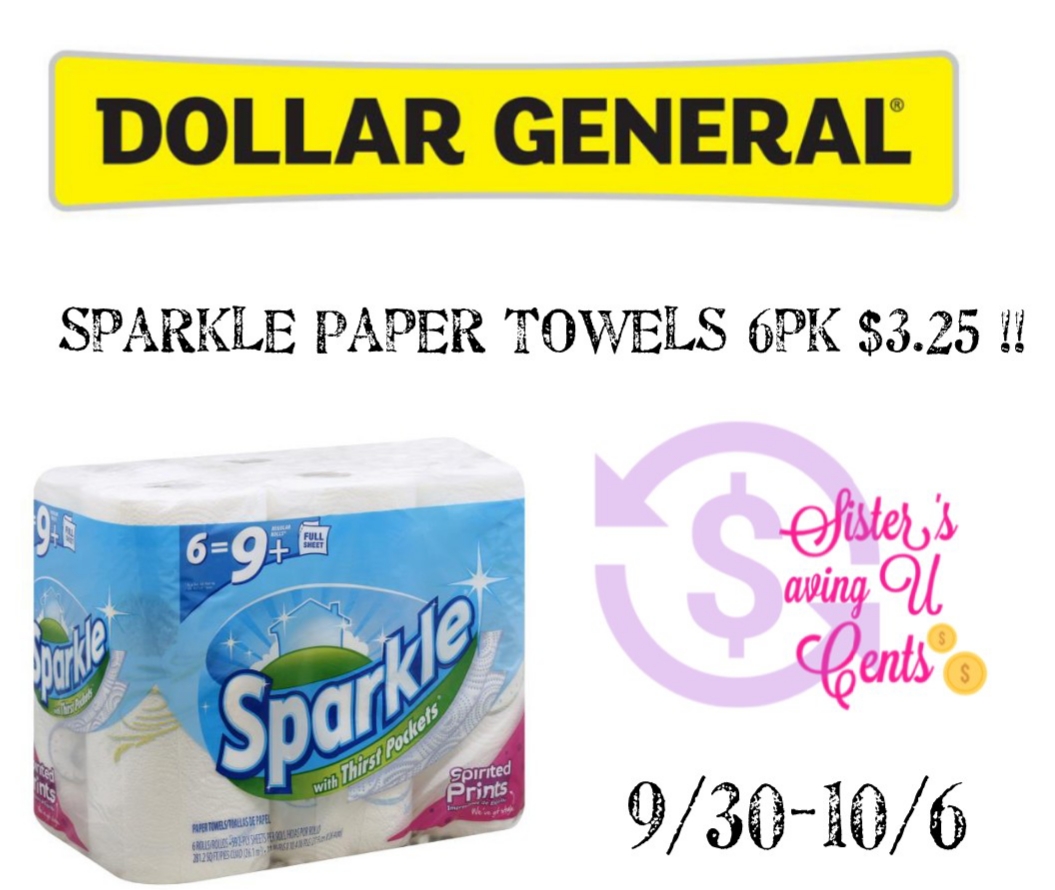 Sparkle Paper Towels 6pk 3.25 At Dollar General!