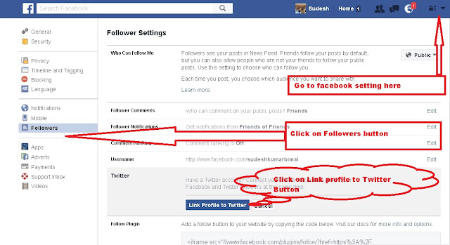 How to link twitter account to facebook account