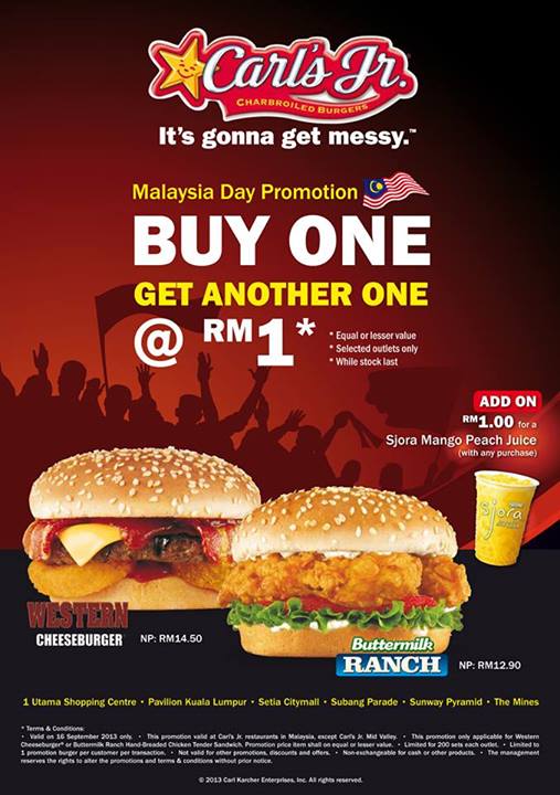 BestLah Carl's Jr Malaysia Day Promo Buy 1 Get Another 1 At RM1 (16 Sep)