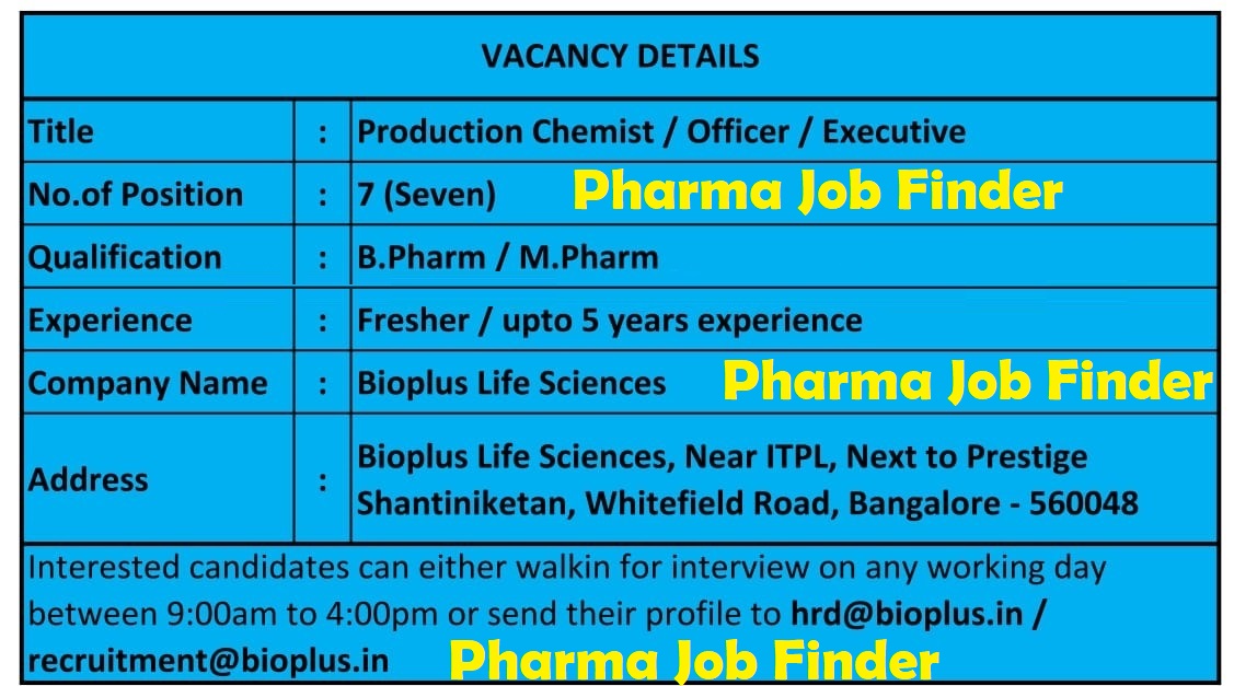 Bio Plus Life Science - B.Pharm and M.Pharm Fresher and Experienced ...