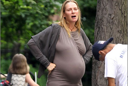 Image: Heavily pregnant, Uma Thurman looks ready to give birth