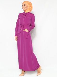 Dress muslim warna polos ungu