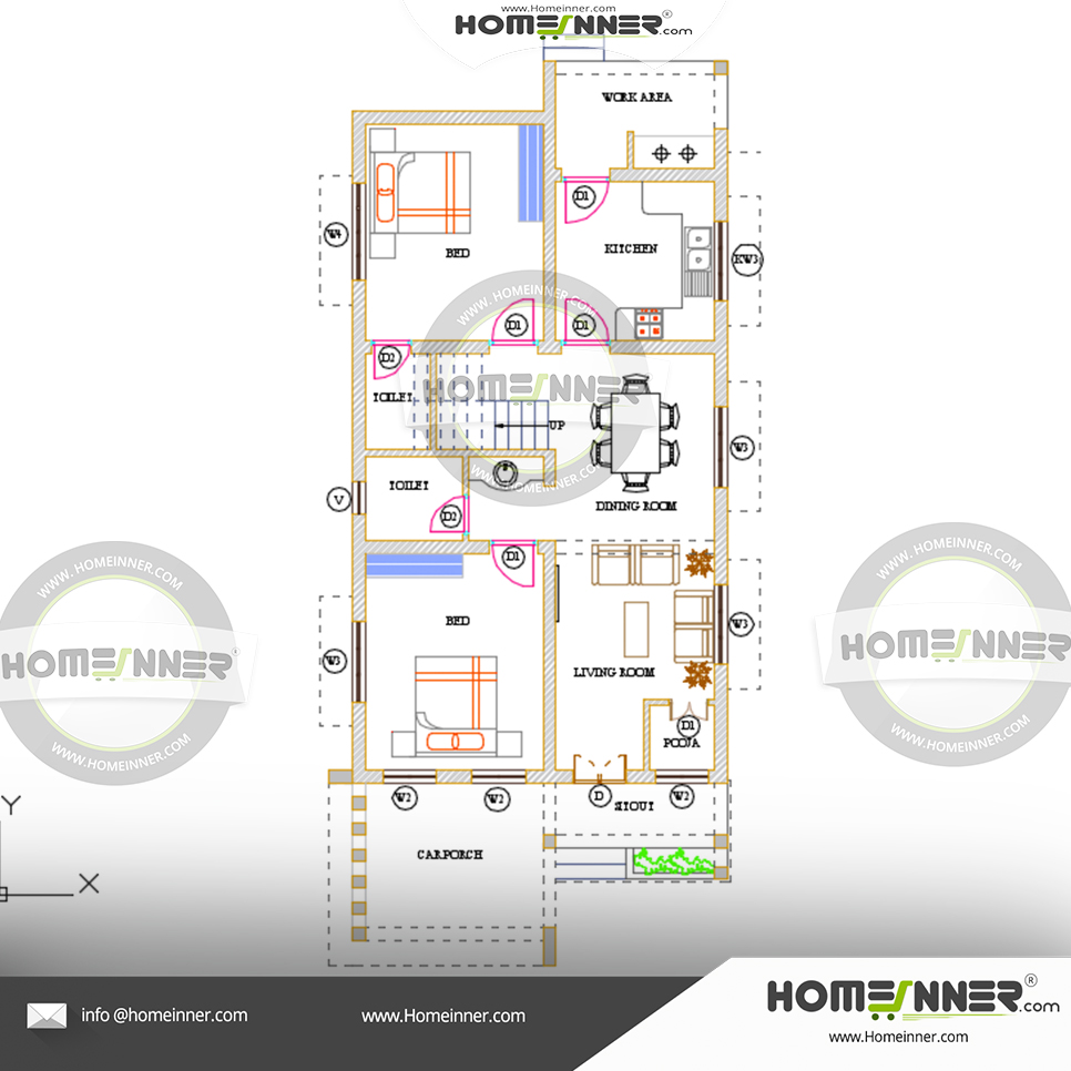 1200 sq ft 2 Bedroom luxury villa house plan