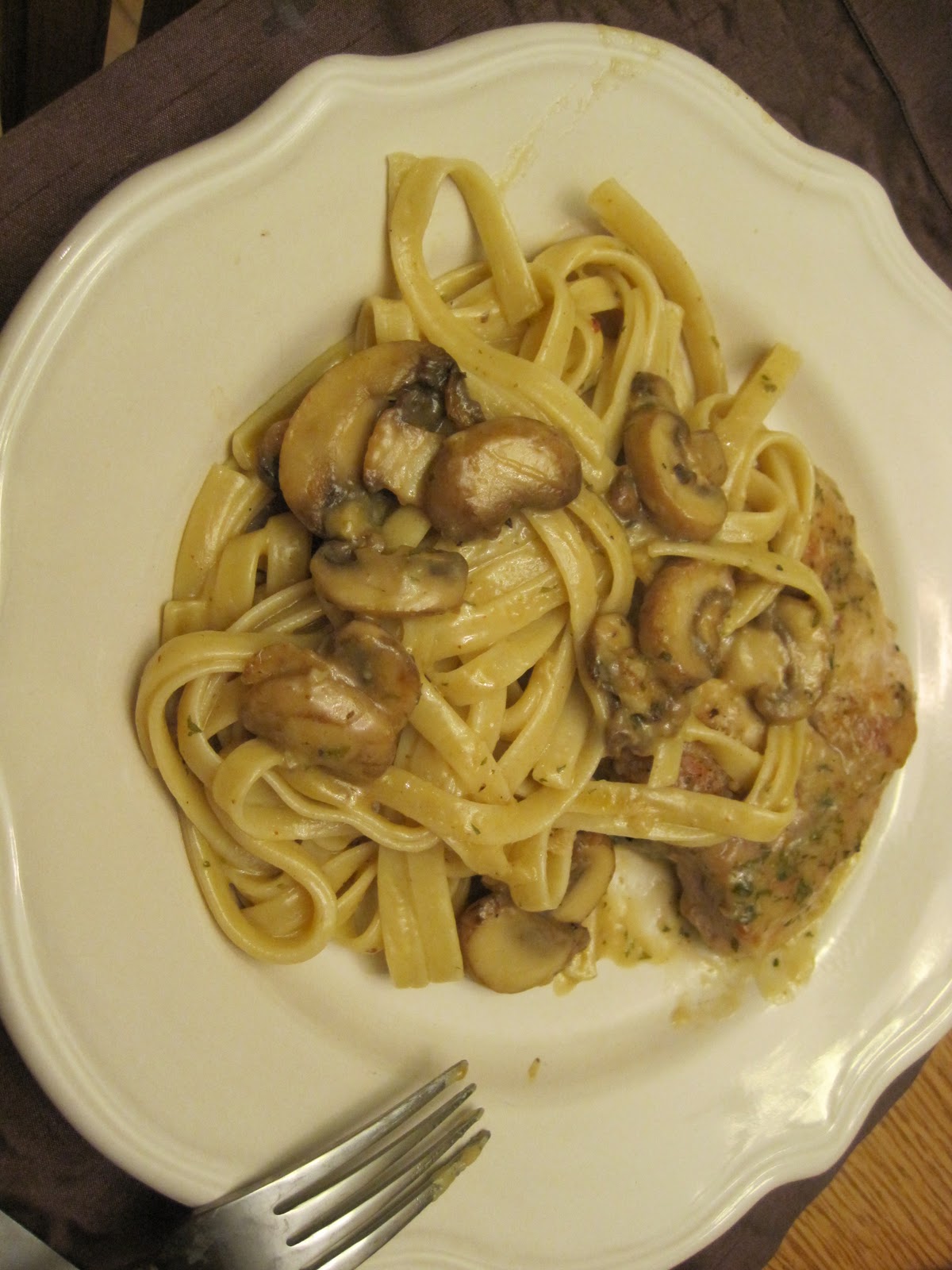 ..Tasty Beginnings.. Rachel Ray Pork loin with wine sauce and pasta