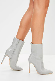 Missguided Grey Patent Stiletto Ankle Boots