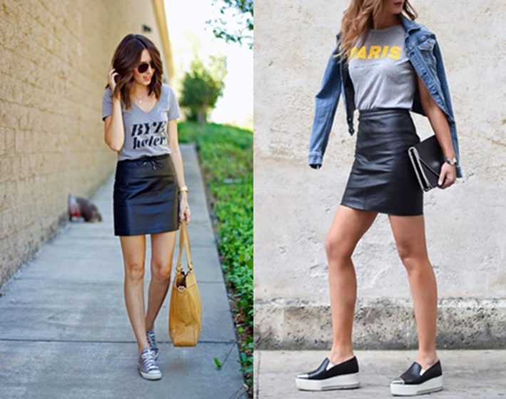 saia preta com blusa cinza