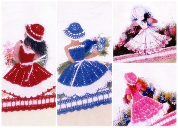 Miniaturas vestidos tejidos a crochet para hacer postales
