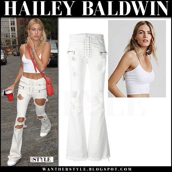 white ripped flare jeans