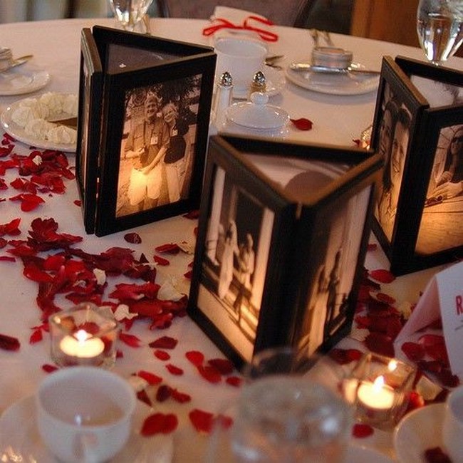 centros de mesa para boda con fotos de los novios