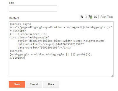 Cara Memasang Kode Google Adsense di Sidebar Blog