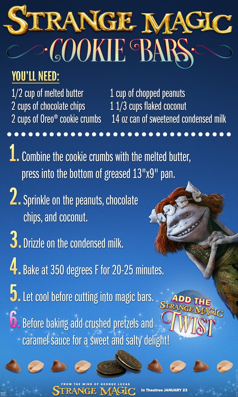 "Strange Magic" Cookie Bars Recipe Card Focused on the Magic Foodie Friday