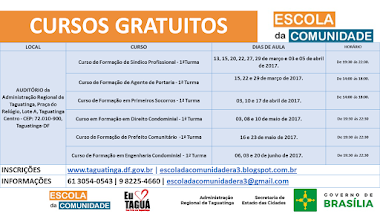 Escola da Comunidade de Taguatinga está com inscrições abertas para 6 cursos com 1200 vagas Escola da Comunidade de Taguatinga está com inscrições abertas para 6 cursos com 1200 vagas