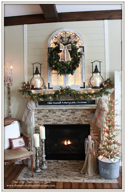 French Country- Famhouse-Santos Cage Doll-Graini Sack Stocking-Christmas Mantel 2015-From My Front Porch To Yours