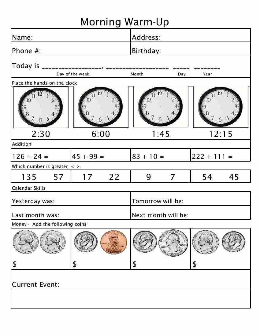 Up worksheet