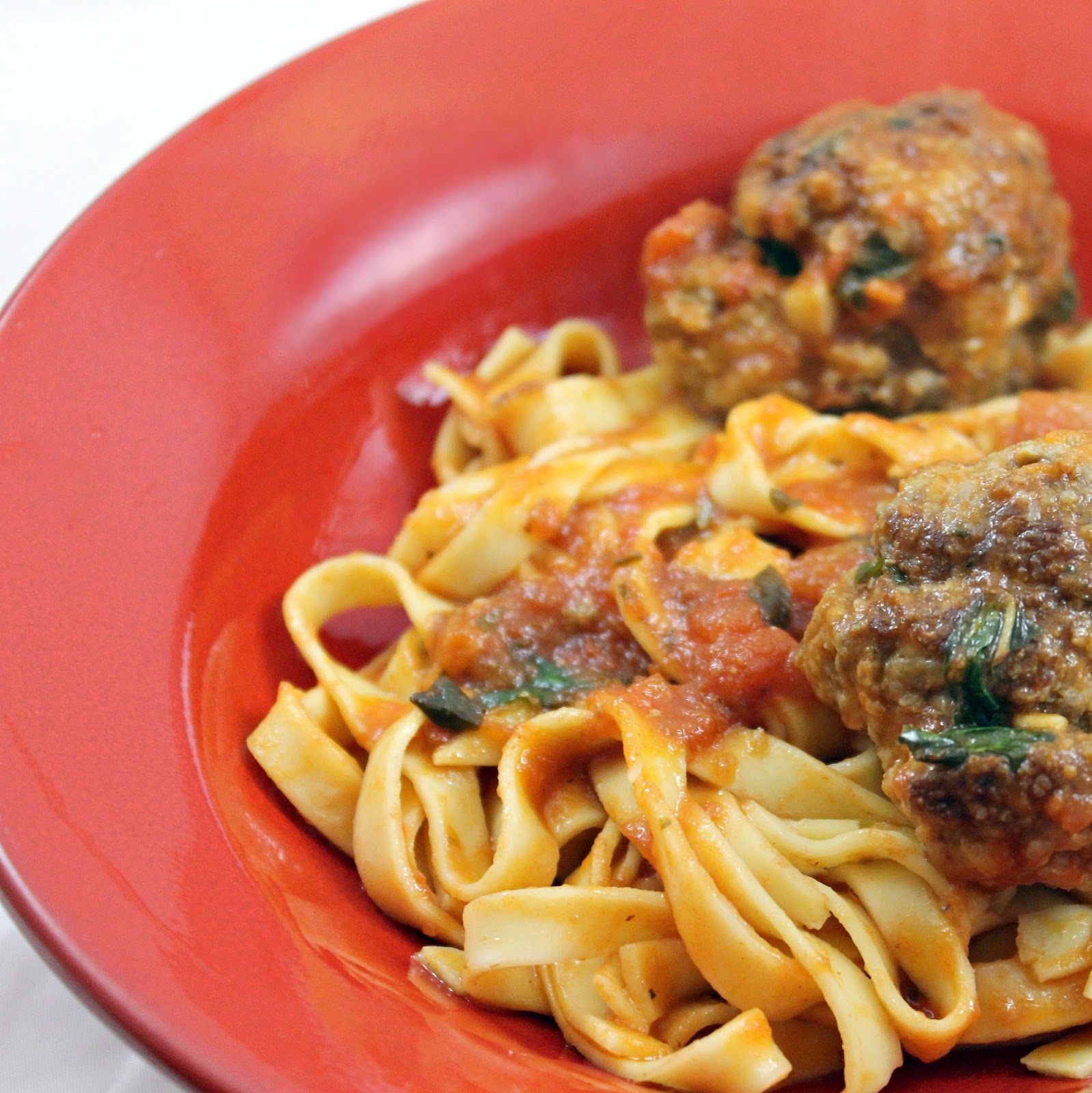 Garlicky Meatball Pasta with Avocado-Butter Lettuce Salad | I Can Cook That