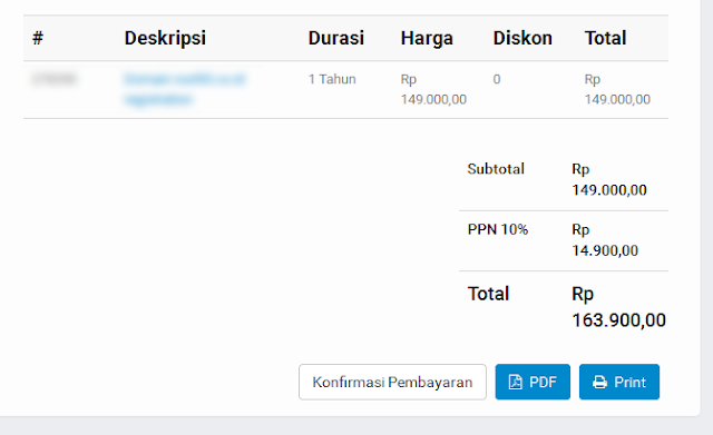 melihat detail pembayaran untuk perpanjang domain