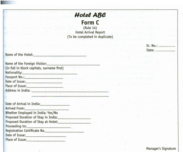 Forms c 12. C form Индия. Form c FRRO India. Registration form in a Hotel. Arrival Report в отеле.
