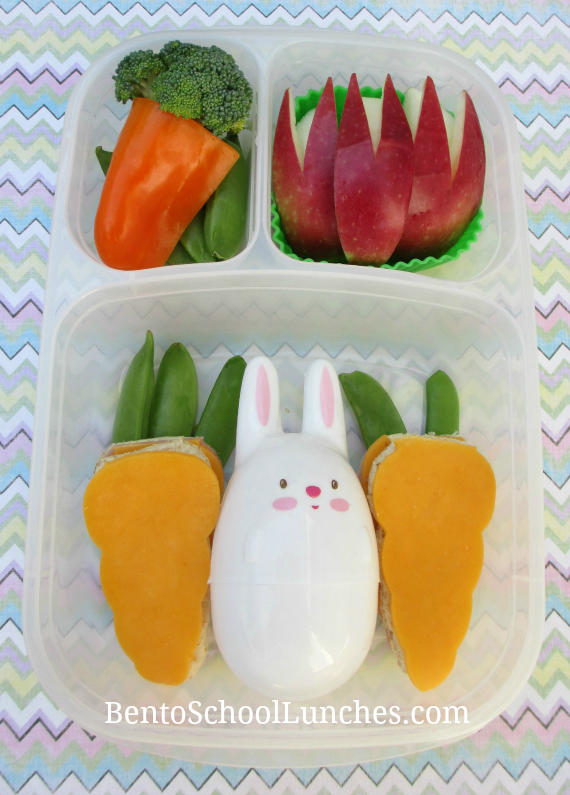 Easter bunny and carrot, bunny ears, bento school lunches