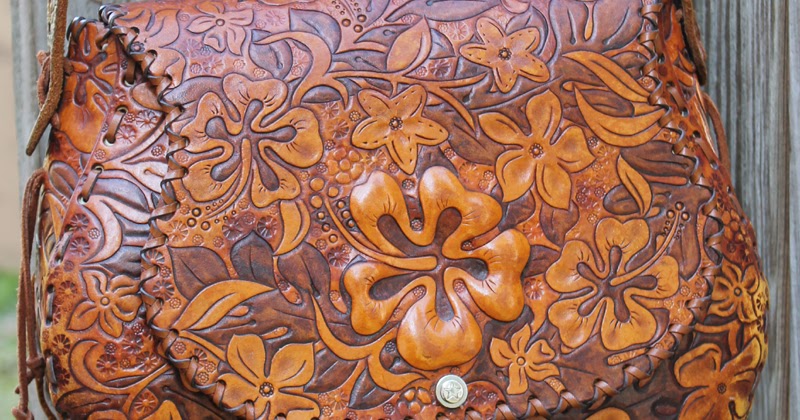 Leather Tooled Book Cover with Koi and Hibiscus!