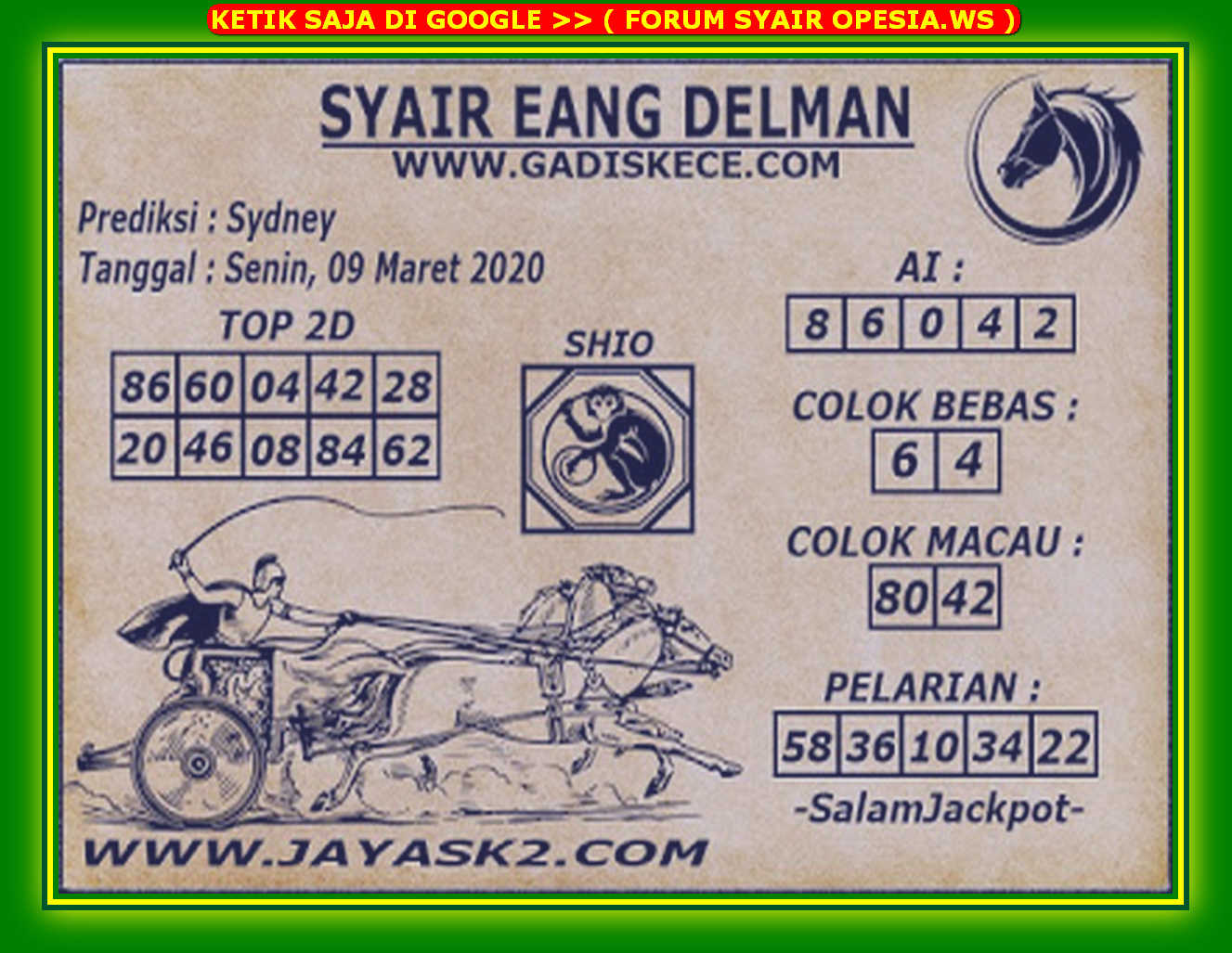 Kode Syair Sydney 9 Maret 2020 Forum Syair Togel Hongkong Singapura Sydney