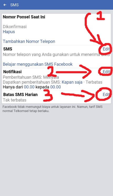 Atur Notifikasi SMS Facebook