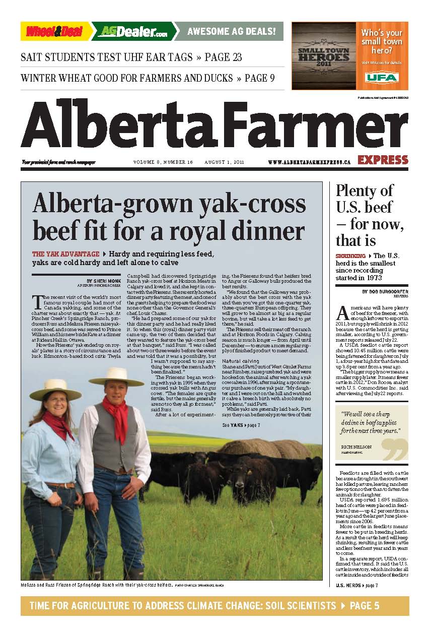 Springridge Ranch GrassFed YakCross Beef Alberta Farmer Article