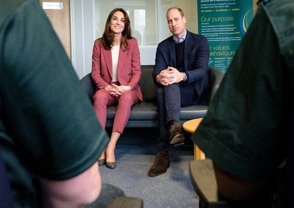 Kate Middleton wore Marks & Spencer wool blend double breasted blazer, and Hugo Boss grey embossed leather pumps