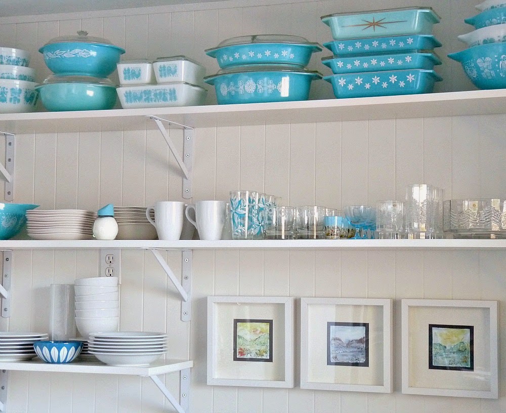 Open Shelving Open Shelving with Aqua Pyrex Collection