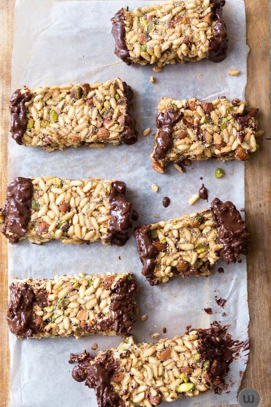 Milk and Honey Puffed Rice and Pistachio Energy Bars Gluten Free and