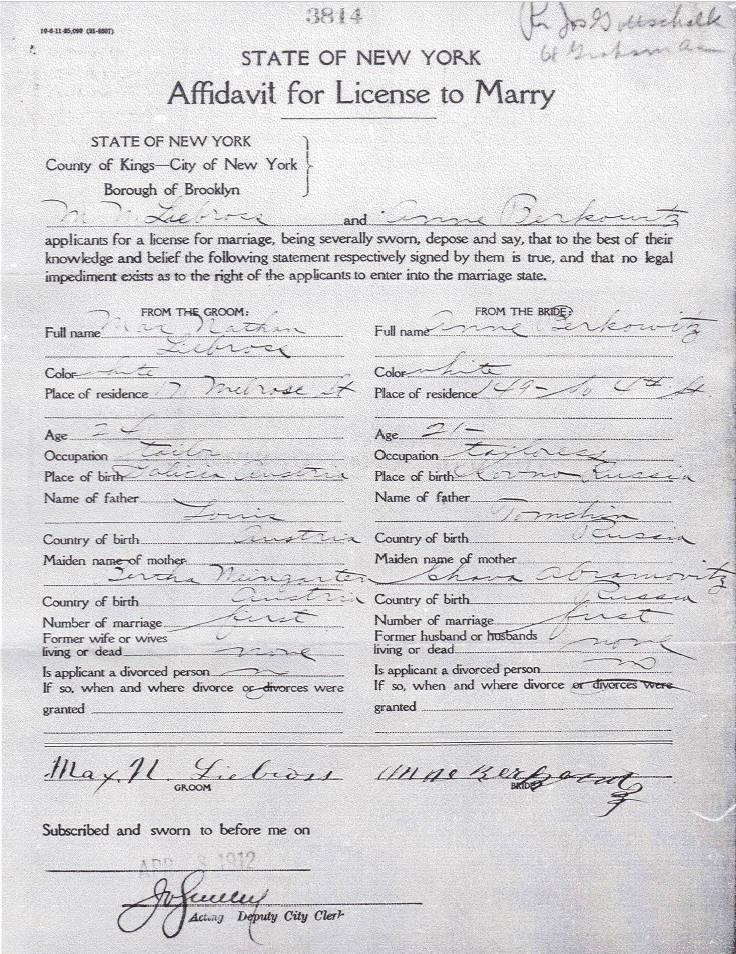 (going) The Extra Yad New York City Marriage Licenses, 19071995