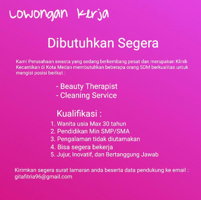 Loker Medan Terbaru di Klinik Kecantikan Medan