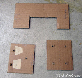 cardboard templates for wood shelf, screw location, cut out