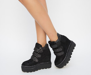 Pantofi Sport Desty Negri cu platforma si talpa groasa Pantofi Sport Desty Negri cu platforma si talpa groasa
