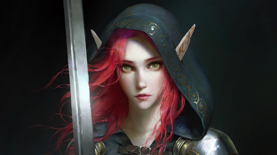 Elf, Fantasy, Girl, Sword, Warrior, 4K, #4.3088