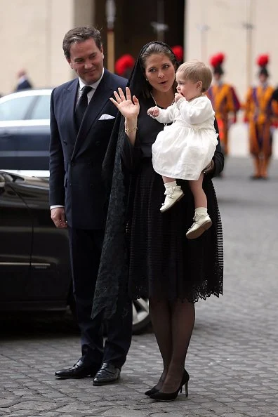 Princess Madeleine of Sweden, Christopher O'Neill and their daughter Princess Leonore, Queen Silvia of Sweden attends a meeting with Pope Francis