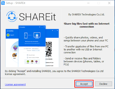 Gambar ilustrasi tampilan persetujuan penginstallan aplikasi SHAREit