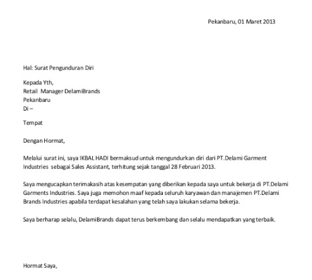 Contoh Surat Berhenti Kerja Contoh Surat Berhenti Kerja
