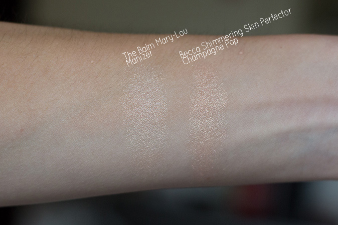 becca jaclyn hill shimmering skin perfector highlighter champagne pop vs the balm mary lou manizer