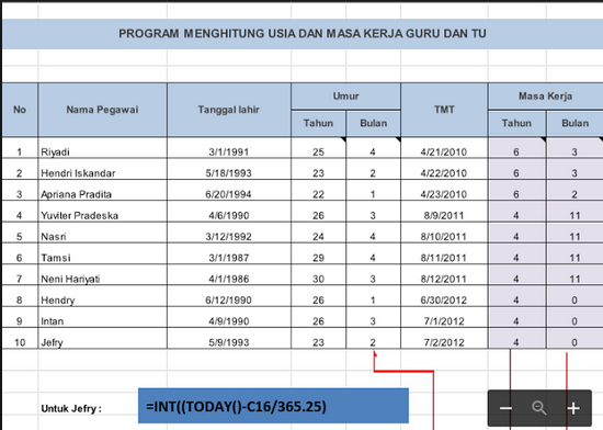Rumus Menghitung Masa Kerja Golongan Pns Dengan Excel