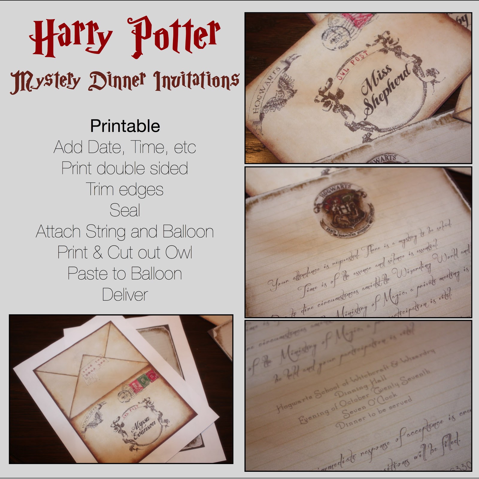 just Sweet and Simple Harry Potter Mystery Dinner Party Invitations
