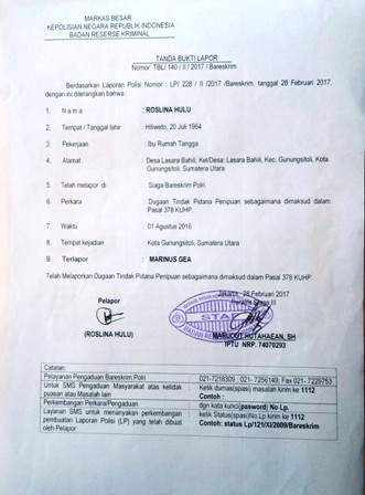 Tipu Ibu Rumah Tangga Rp 1 Miliar Marinus Gea Dilaporkan