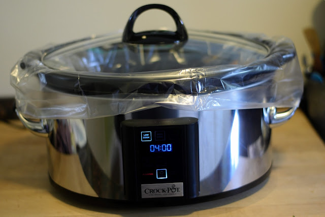 The crockpot on the counter. 