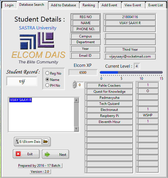 my experiments and results student database using labview student database