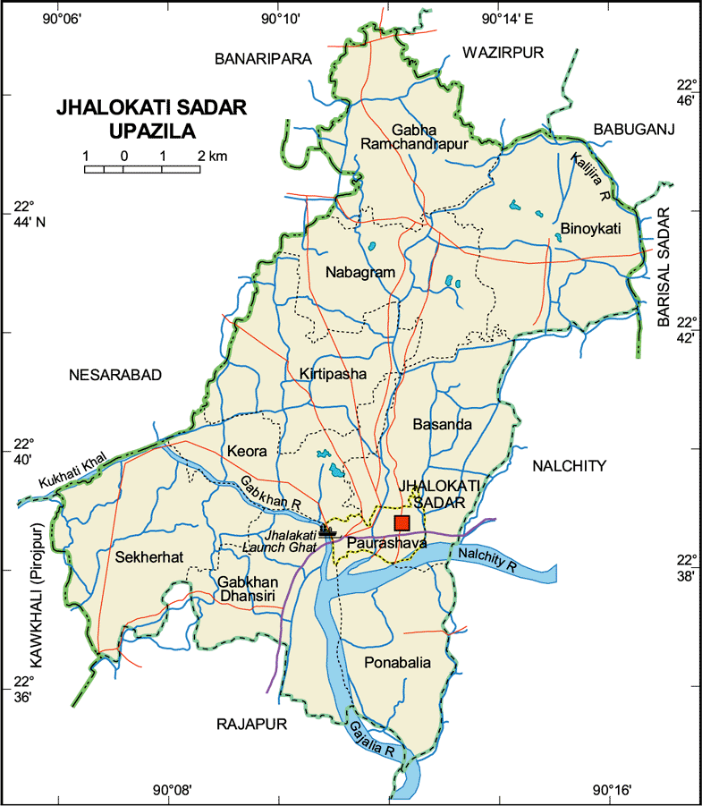 Jhalokathi Sadar Upazila Map Jhalokathi District Bangladesh