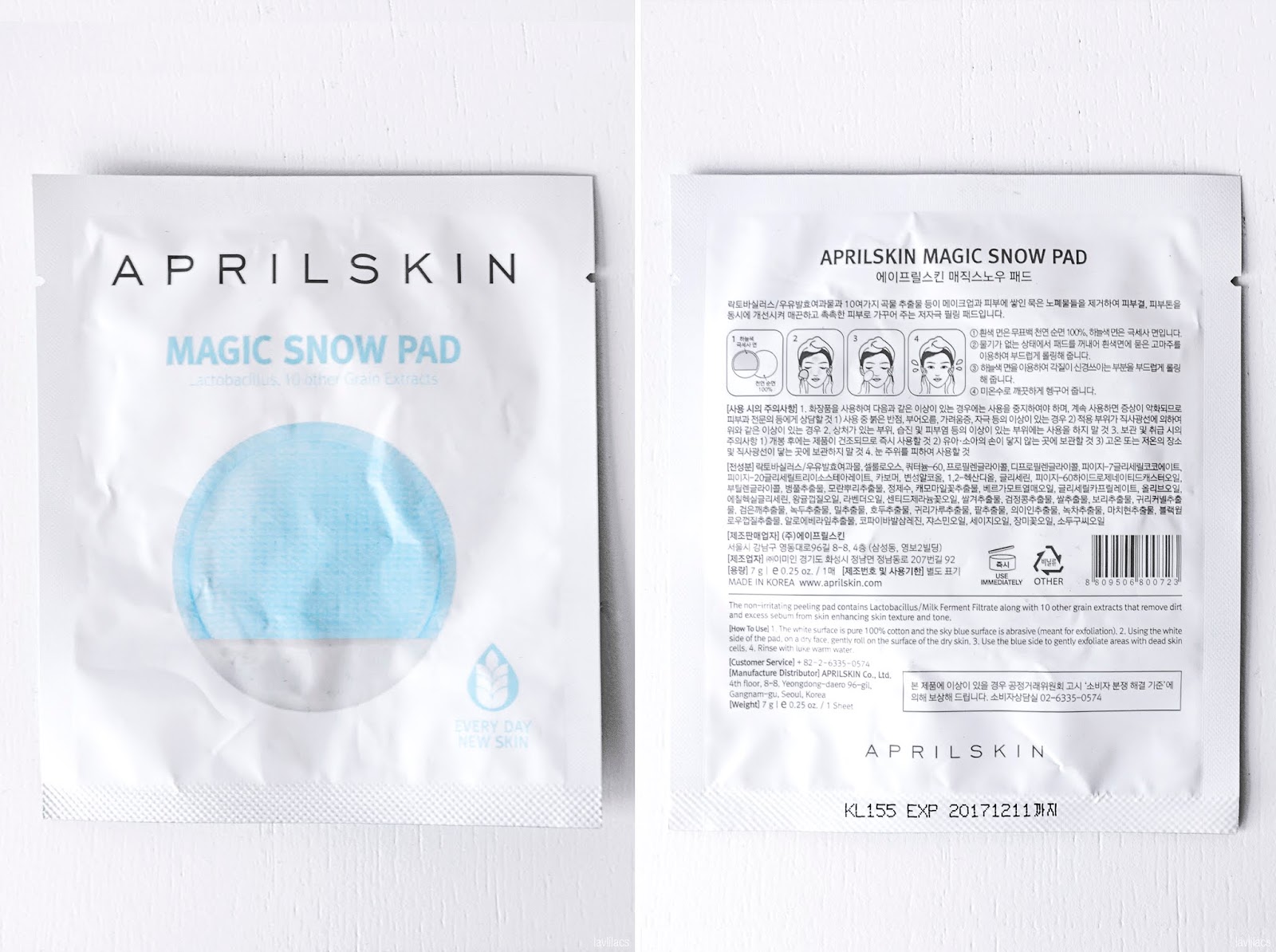 lavlilacs AprilSkin Magic Snow Pad packaging