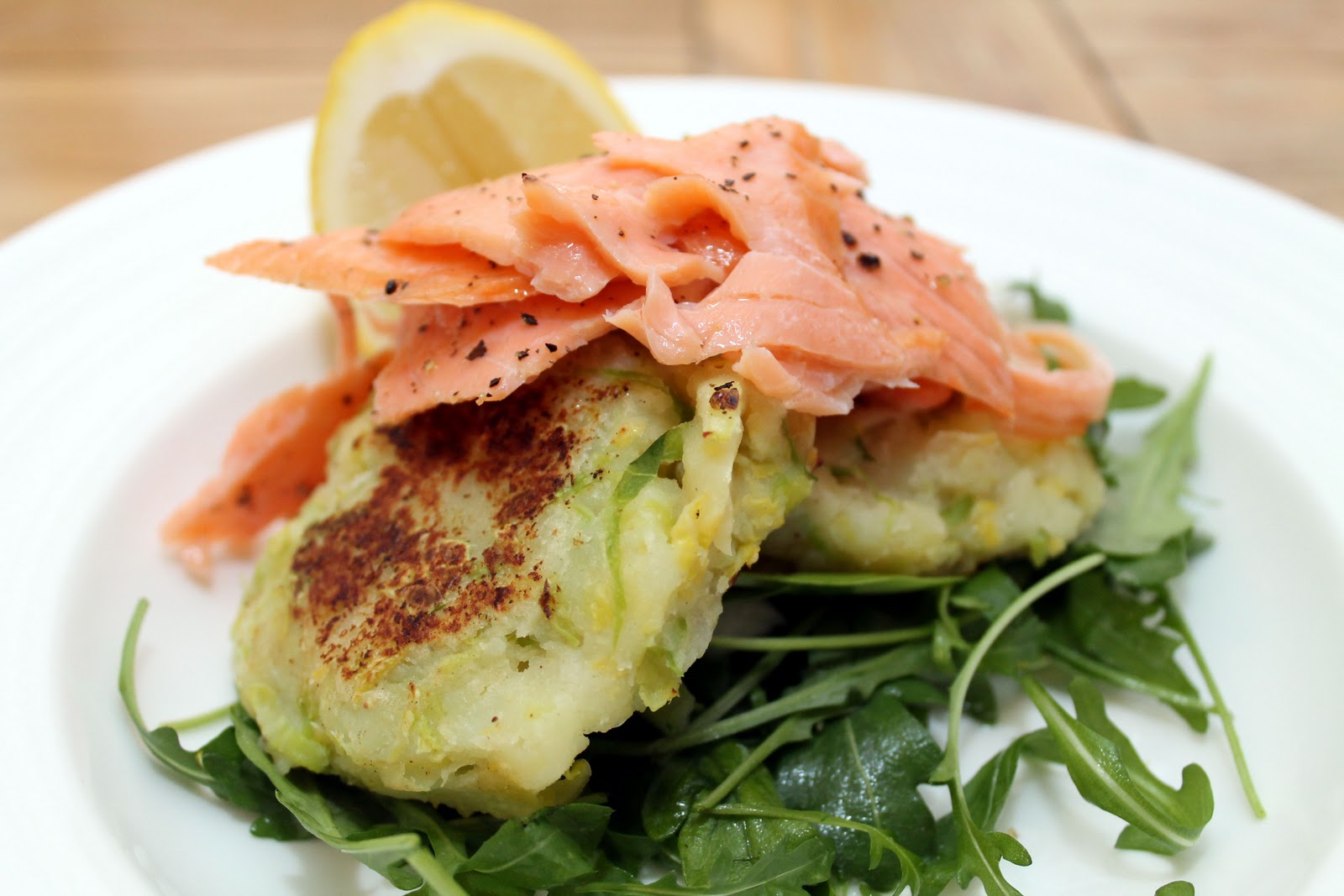 Serena's Medium Rare Colcannon Cakes with Warm Smoked Salmon